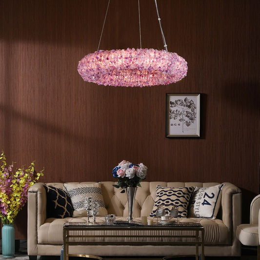 Purple Primary Crystal Cluster Round Chandelier