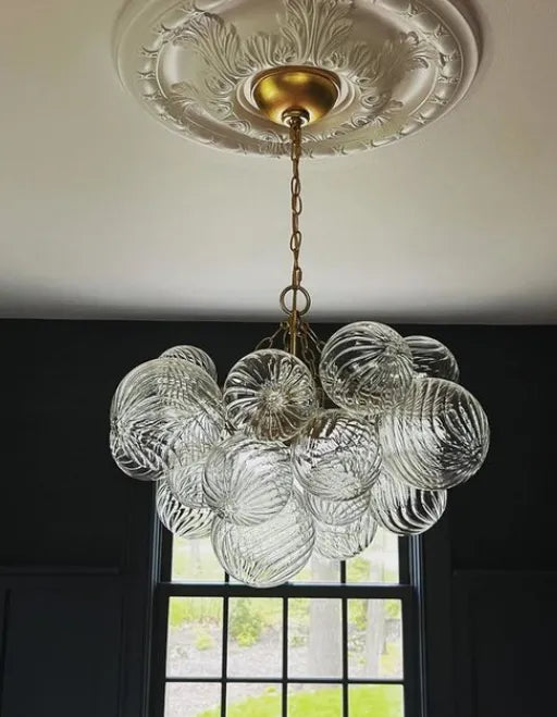 Talia Glass Globe Chandelier 24", Modern Kitchen Island Pendant Lamp