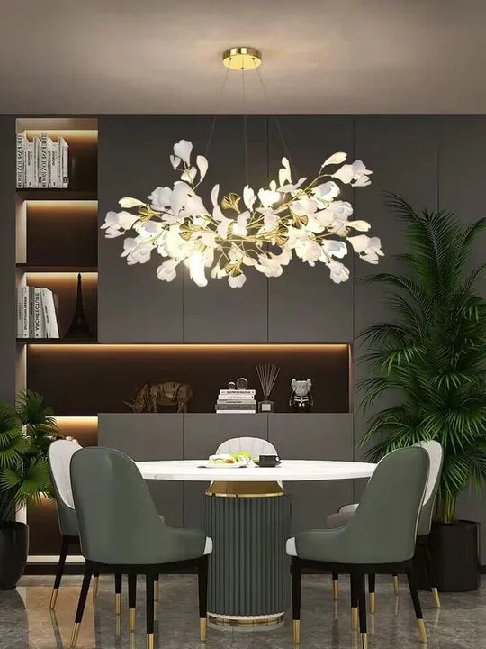 Modern Luxury Linear Ginkgo Ceramic Chandelier for Dining Room/Kitchen Island-MEET LIGHTING