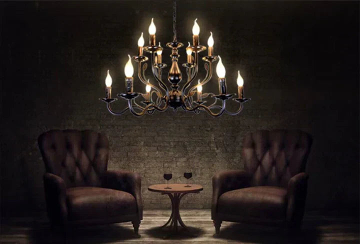 Multi Layer Iron Chandelier with Electronic Candles in Vintage Country Style for Living Room Cafe and Study-MEET LIGHTING