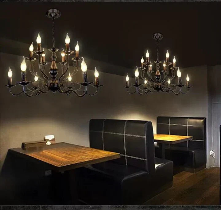 Multi Layer Iron Chandelier with Electronic Candles in Vintage Country Style for Living Room Cafe and Study-MEET LIGHTING
