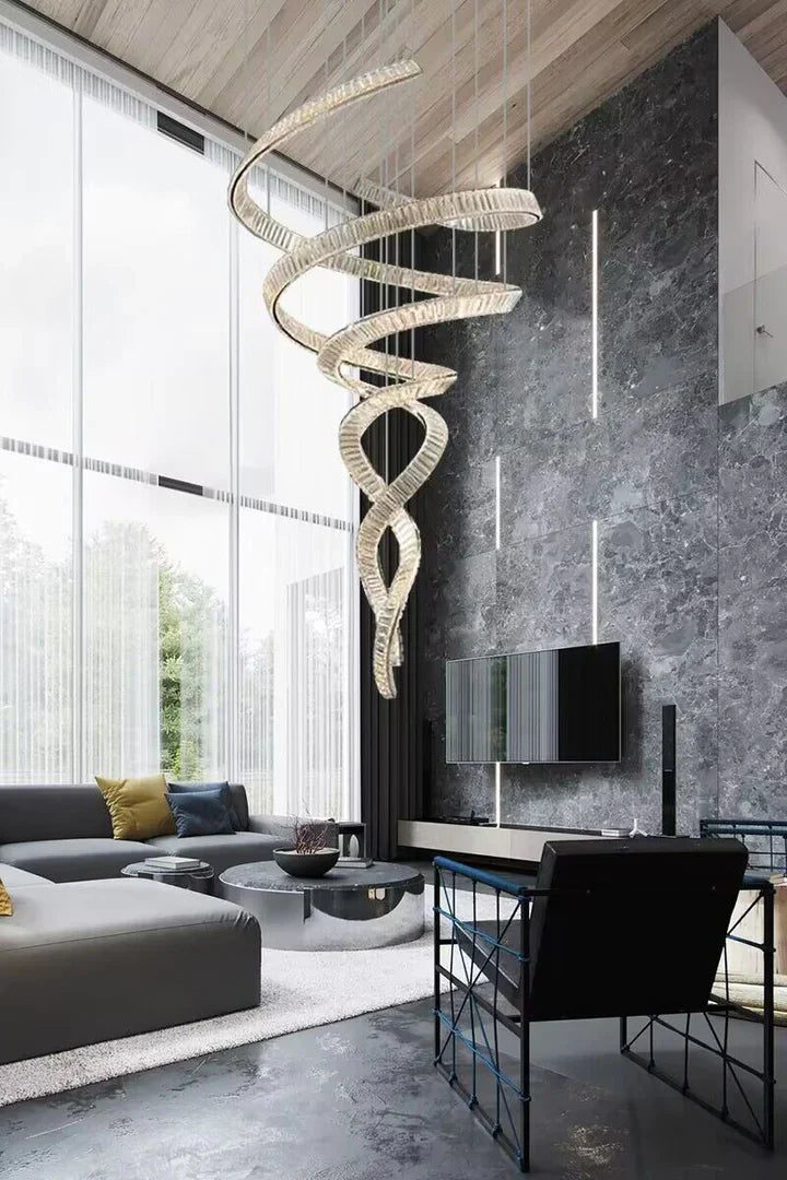 Designer Foyer Living Room Ceiling Light Fixture Stylish Spiral Crystal Chandelier for Hotel Entrance-MEET LIGHTING