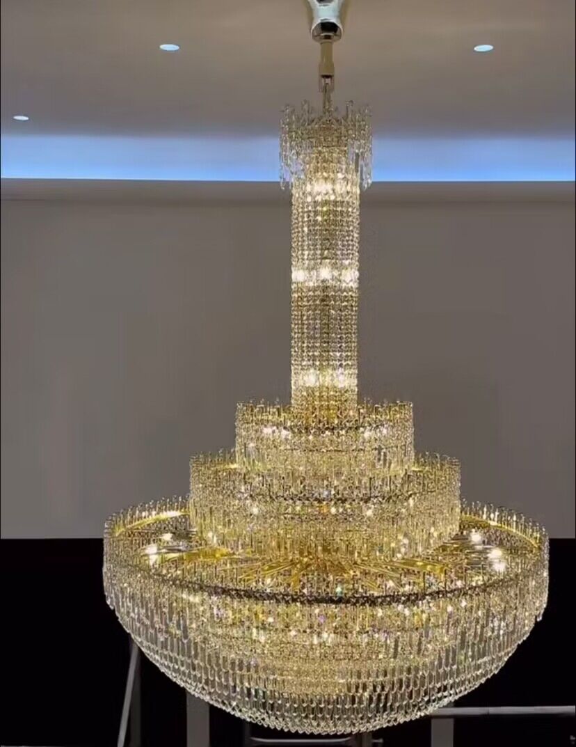 Luxury Oversized Gold European Pagoda-inspired Crystal Chandelier for Foyer/Staircase/Hallway/Entryway-MEET LIGHTING