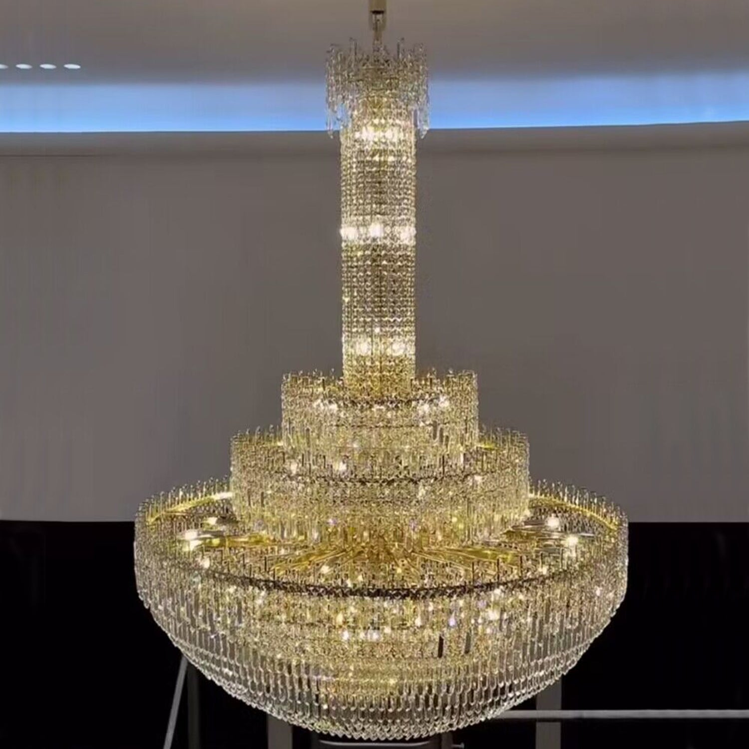 Luxury Oversized Gold European Pagoda-inspired Crystal Chandelier for Foyer/Staircase/Hallway/Entryway-MEET LIGHTING