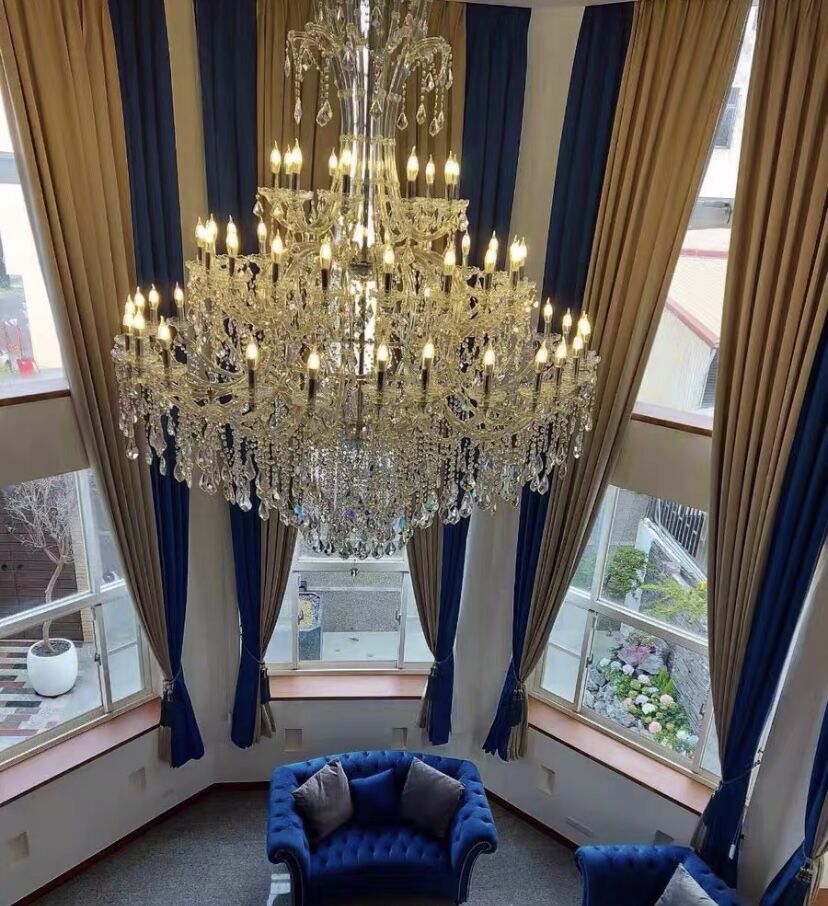 Oversized Luxury Traditional Gold/Chrome Candle Branch Crystal Chandelier for 2-story/Duplex Buildings-MEET LIGHTING