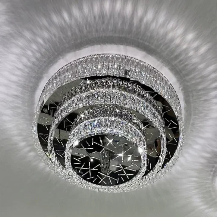 Oversized Modern Creative Flush Mount Round Multi-layers Crystal Pendant Chandelier for Living/Dining Room/Hallway-MEET LIGHTING
