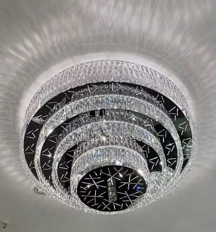 Oversized Modern Creative Flush Mount Round Multi-layers Crystal Pendant Chandelier for Living/Dining Room/Hallway-MEET LIGHTING