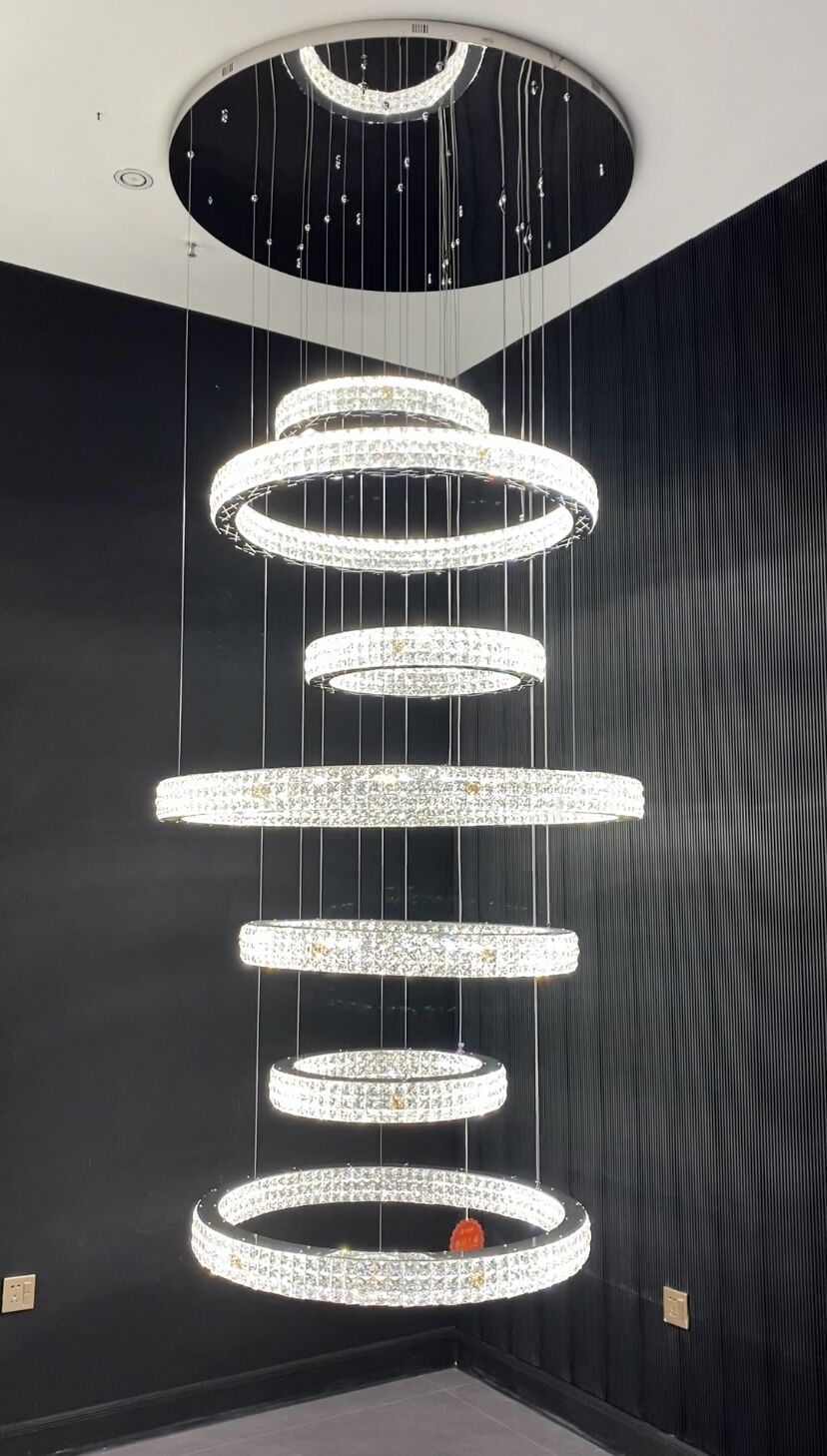 New Modern Light Luxury Oversized Multi-tiered Rings Crystal Chandelier for Staircase/Duplex/High-ceiling Space-MEET LIGHTING