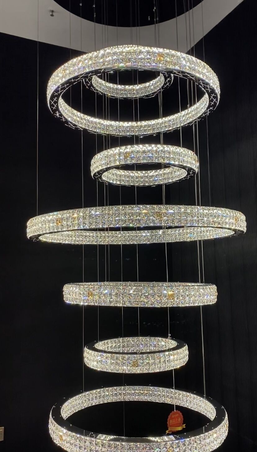 New Modern Light Luxury Oversized Multi-tiered Rings Crystal Chandelier for Staircase/Duplex/High-ceiling Space-MEET LIGHTING