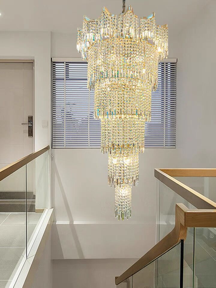 Extra Large Luxury Multi-tiered Crystal Chandelier in Gold Finish for Foyer/Staircase-MEET LIGHTING
