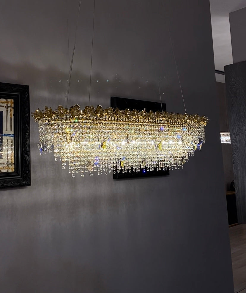 New Modern Luxury Rectangle Art Design Butterfly Crystal Chandelier for Kitchen Island/Dining Area-MEET LIGHTING