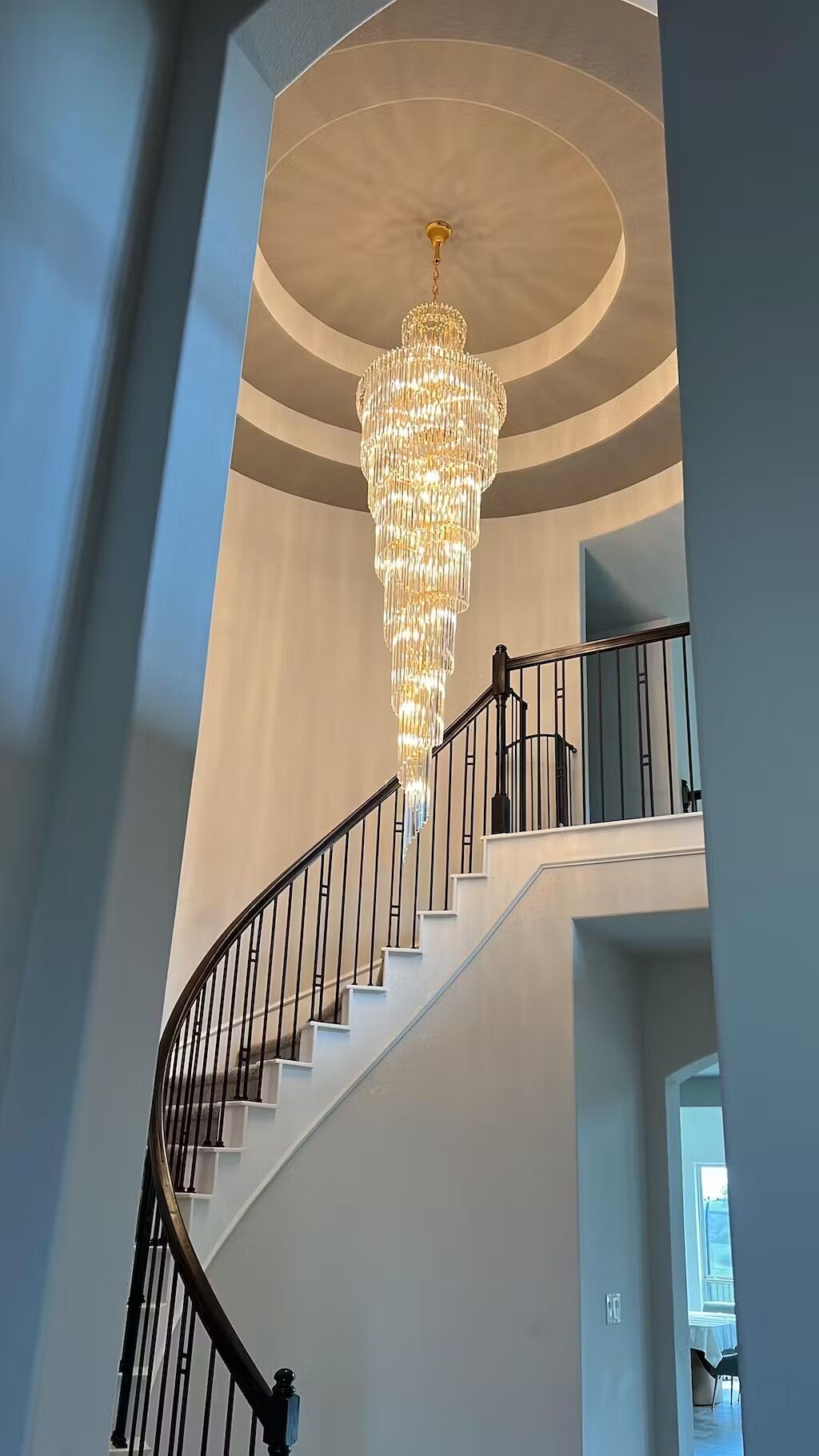 Tiered Foyer Staircase Spiral Crystal Chandelier Hotel Hall/ Entrance High Ceiling Pendant Lighting Fixture-MEET LIGHTING