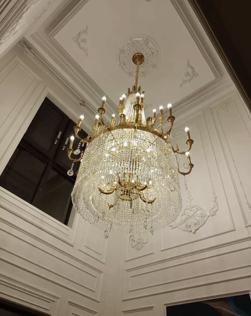 Stunning Oversized Luxury Golden Metal Candle Crystal Tassel Chandelier For High-ceiling Staircase/Entryway/Living/Meeting Room-MEET LIGHTING