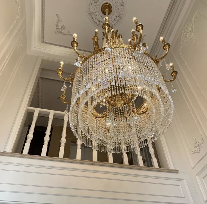 Stunning Oversized Luxury Golden Metal Candle Crystal Tassel Chandelier For High-ceiling Staircase/Entryway/Living/Meeting Room-MEET LIGHTING
