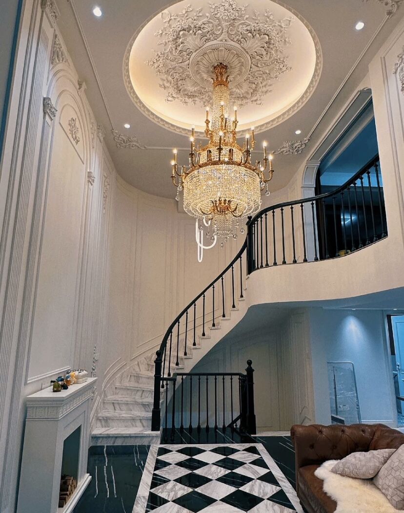 Stunning Oversized Luxury Golden Metal Candle Crystal Tassel Chandelier For High-ceiling Staircase/Entryway/Living/Meeting Room-MEET LIGHTING