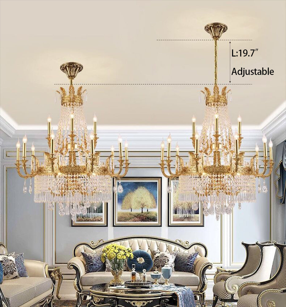 Stunning Oversized Luxury Golden Metal Candle Crystal Tassel Chandelier For High-ceiling Staircase/Entryway/Living/Meeting Room-MEET LIGHTING