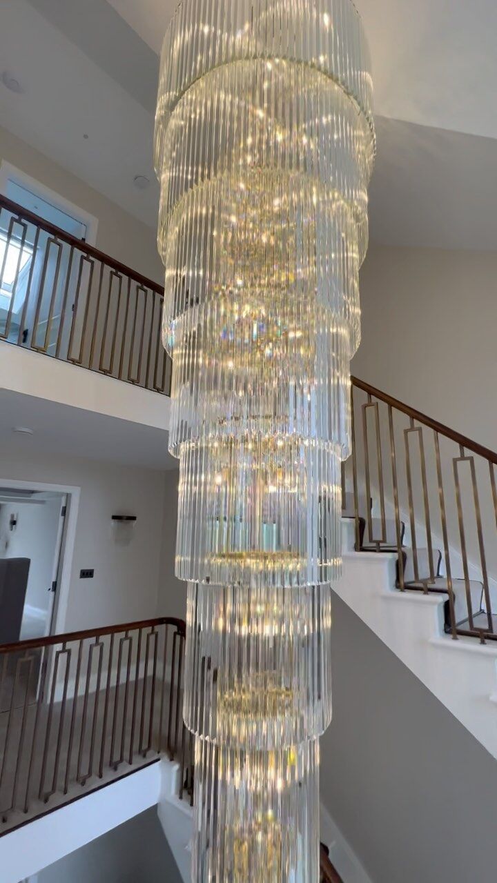 Extra Large Multi-layers Long Golden Crystal Chandelier for 2-Storey/Duplex Buildings/Dining Room/Staircase-MEET LIGHTING