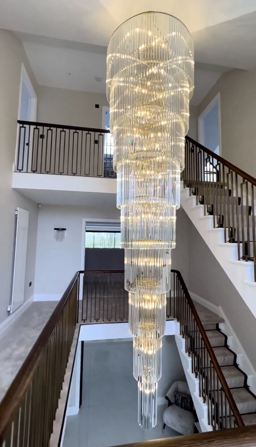 Extra Large Multi-layers Long Golden Crystal Chandelier for 2-Storey/Duplex Buildings/Dining Room/Staircase-MEET LIGHTING