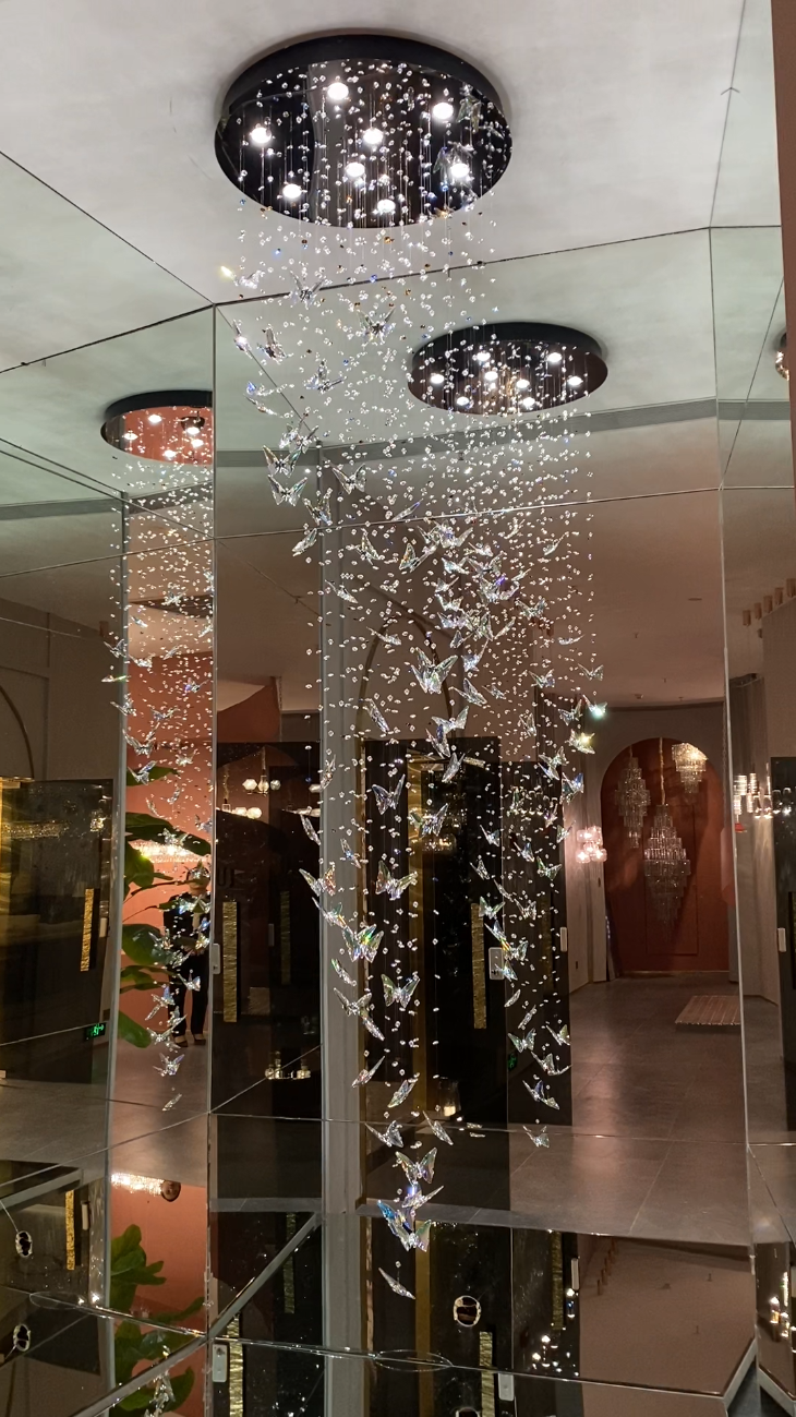 Northern European Style K9 Crystal Floating Butterfly Chandelier for High-ceiling-MEET LIGHTING