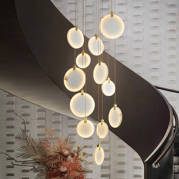 Queenie marble disc Long Round chandelier For Loft-Meet Lighting