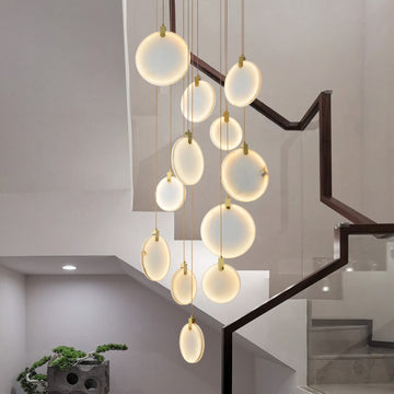 Queenie marble disc Long Round chandelier For Loft-MEET LIGHTING
