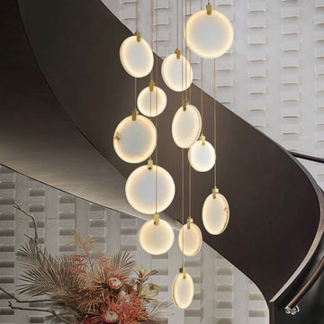 Queenie marble disc Long Round chandelier For Loft-MEET LIGHTING