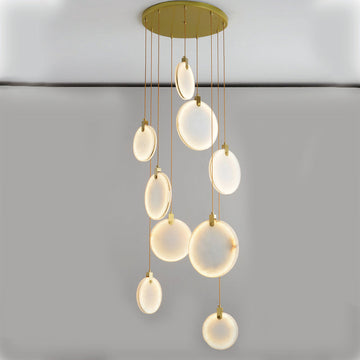 Queenie marble disc Long Round chandelier For Loft-Meet Lighting