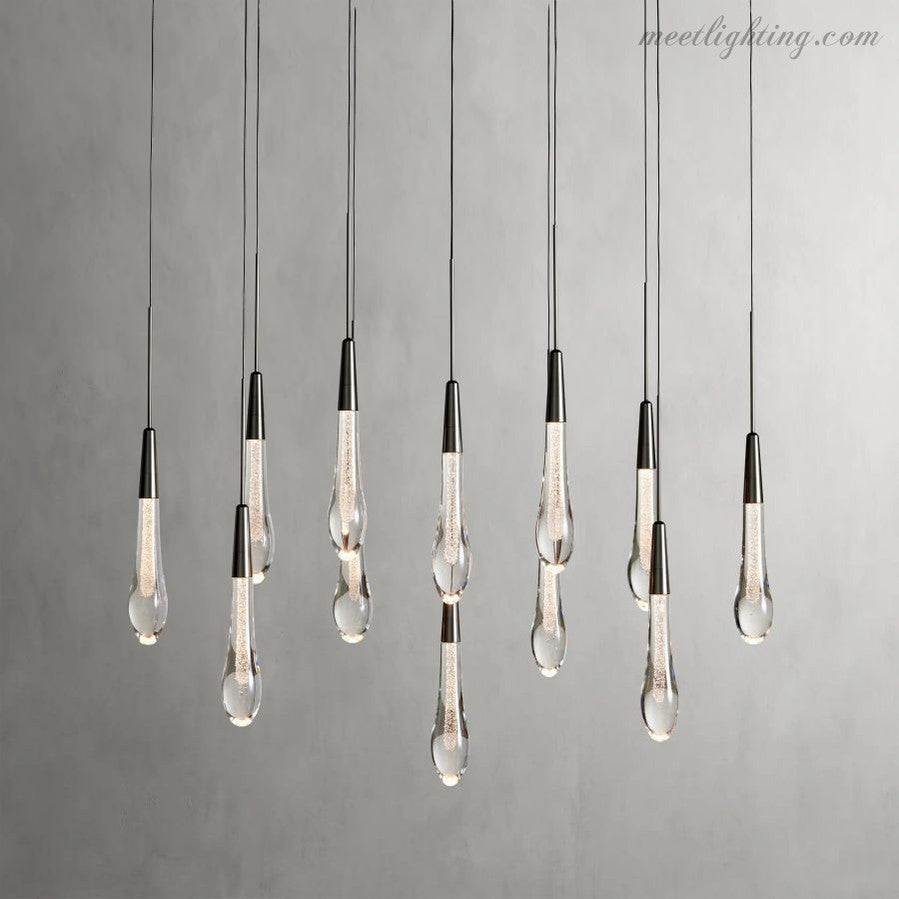 Rain Linear Solitaire Crystal Chandelier-MEET LIGHTING