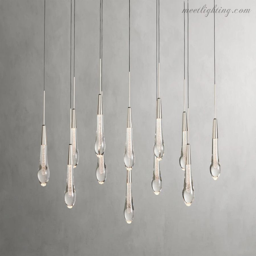 Rain Linear Solitaire Crystal Chandelier-MEET LIGHTING