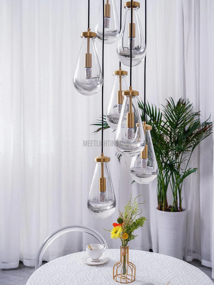 Modern Raindrop Solid Brass Round Chandelier 18",7 Lights-Meet Lighting