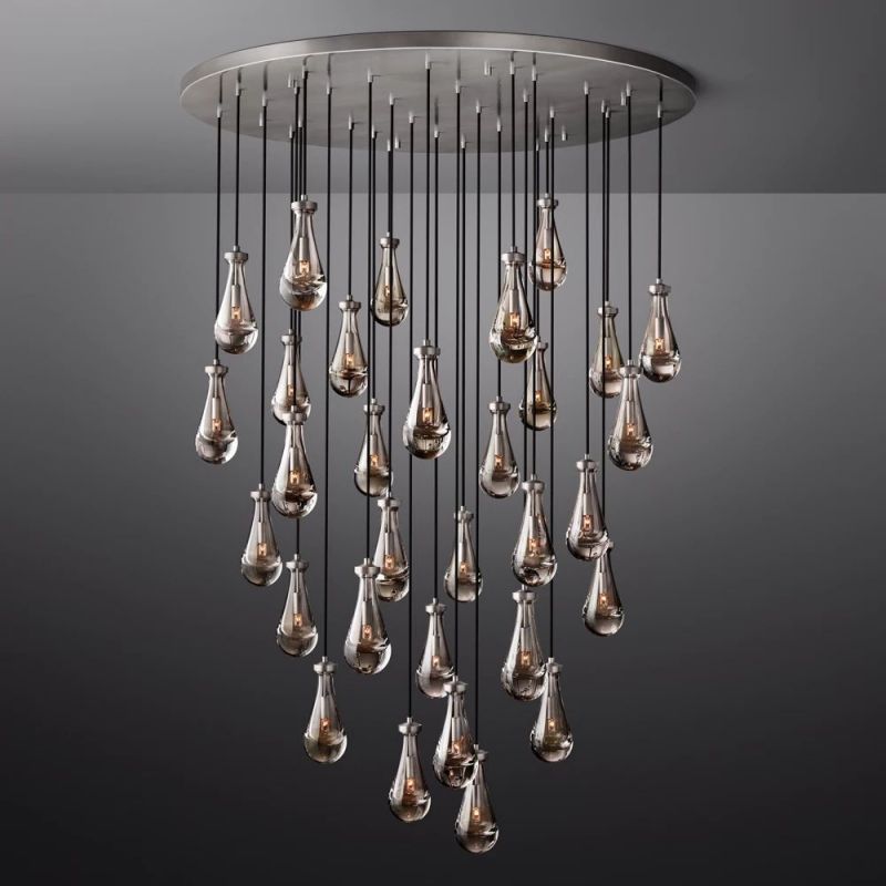 Raindrop Round Chandelier 60" chandeliers for dining room,chandeliers for stairways,chandeliers for foyer,chandeliers for bedrooms,chandeliers for kitchen,chandeliers for living room RBRIGHTS SatinNickel  