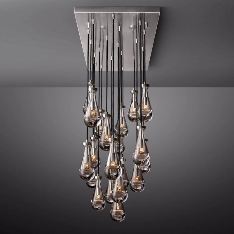 Modern Raindrop Rectangle Crystal Chandelier 72" For Dinning Room Kitchen