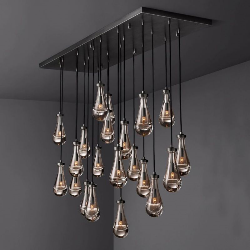 Modern Raindrop Rectangle Crystal Chandelier 72" For Dinning Room Kitchen