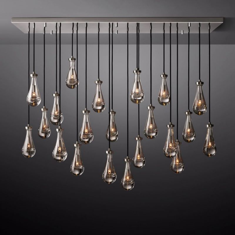 Modern Raindrop Rectangle Crystal Chandelier 72" For Dinning Room Kitchen