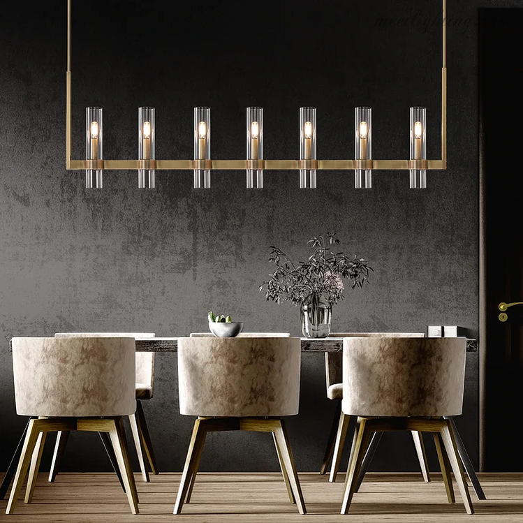 Ravelle Glass Shaded Modern Linear Chandelier 59"-MEET LIGHTING