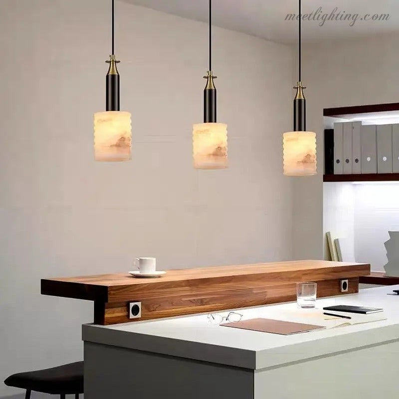 Real Alabaster Brass Pendant For Bedroom-Meet Lighting