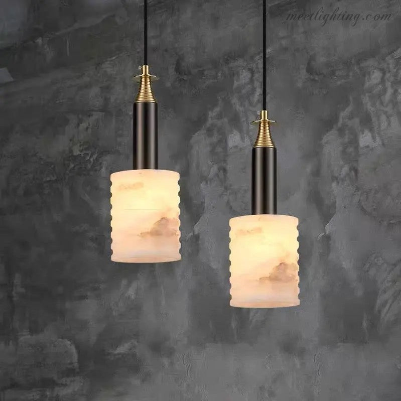 Real Alabaster Brass Pendant For Bedroom-Meet Lighting