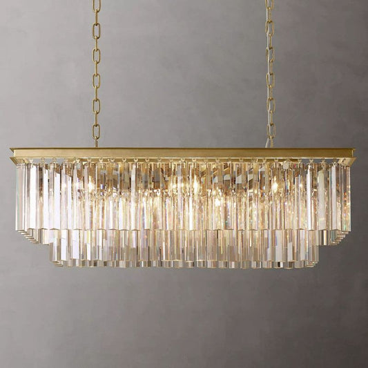 Kelly 2-Layer Crystal Rectangle Chandelier 39" chandeliers for dining room,chandeliers for stairways,chandeliers for foyer,chandeliers for bedrooms,chandeliers for kitchen,chandeliers for living room Rbrights Lacquered Brass  