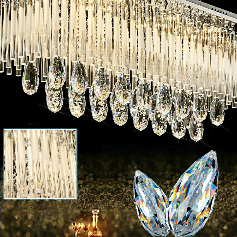 Rectangle Kitchen Island Crystal Drops Chandelier Ceiling Pendant Light For Long Dining Table-MEET LIGHTING