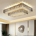 Rectangle Flush Mounted Living Room Chandelier Crystal Ceiling Light Fixture For Long Dining Table-MEET LIGHTING