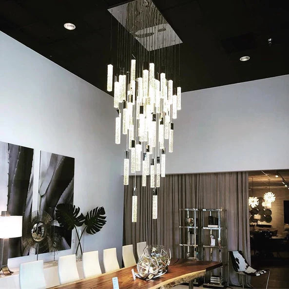 Modern Glacier Bubble Crystsal Sticks Chandelier in Gold/Chrome/Black Finish for Staircase/Foyer-MEET LIGHTING