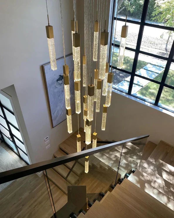 Modern Glacier Bubble Crystsal Sticks Chandelier in Gold/Chrome/Black Finish for Staircase/Foyer-MEET LIGHTING