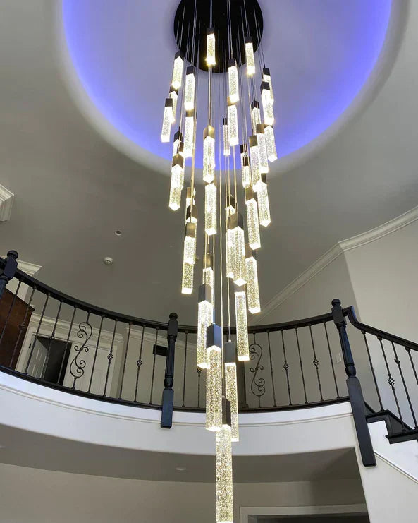 Modern Glacier Bubble Crystsal Sticks Chandelier in Gold/Chrome/Black Finish for Staircase/Foyer-MEET LIGHTING