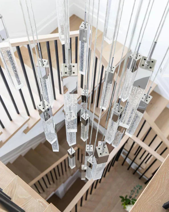 Modern Glacier Bubble Crystsal Sticks Chandelier in Gold/Chrome/Black Finish for Staircase/Foyer-MEET LIGHTING