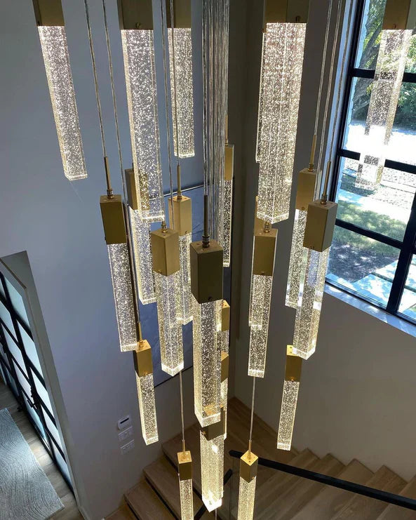 Modern Glacier Bubble Crystsal Sticks Chandelier in Gold/Chrome/Black Finish for Staircase/Foyer-MEET LIGHTING