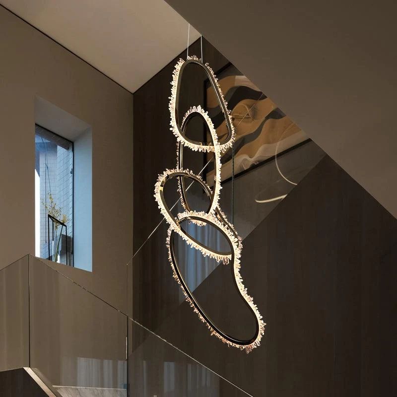 Rose Rock Crystal Chandelier Irregular Round Lamp Fixtures-MEET LIGHTING
