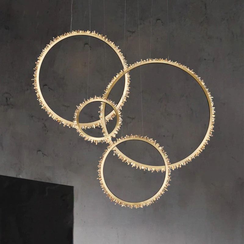 Rose Rock Crystal Ring Chandelier Contemporary Chandelie Staircase-MEET LIGHTING