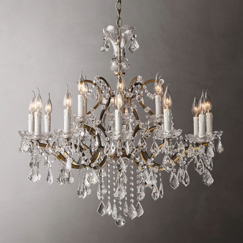 Rococo Iron & Crystal Round Chandelier 33"-MEET LIGHTING