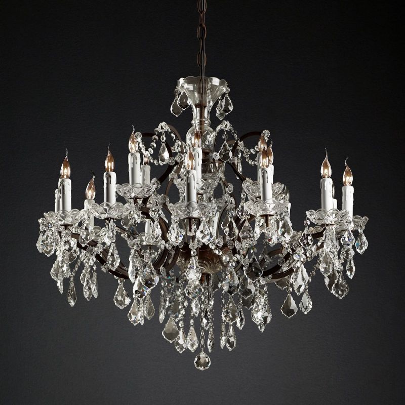 Rococo Iron & Crystal Round Chandelier 33"-MEET LIGHTING