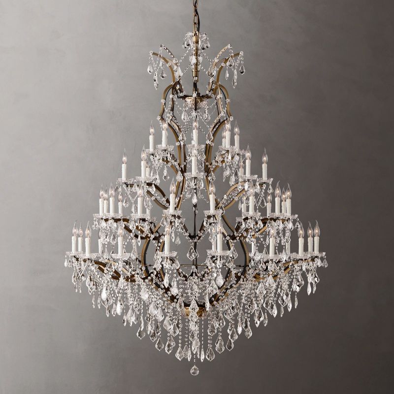Rococo Iron & Crystal Round Chandelier 60"-MEET LIGHTING